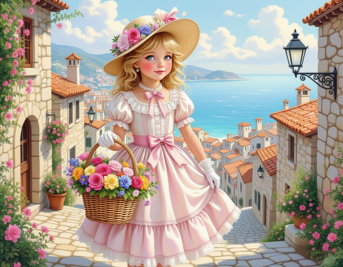 Victorian Girl with Flowers in Romantic Style