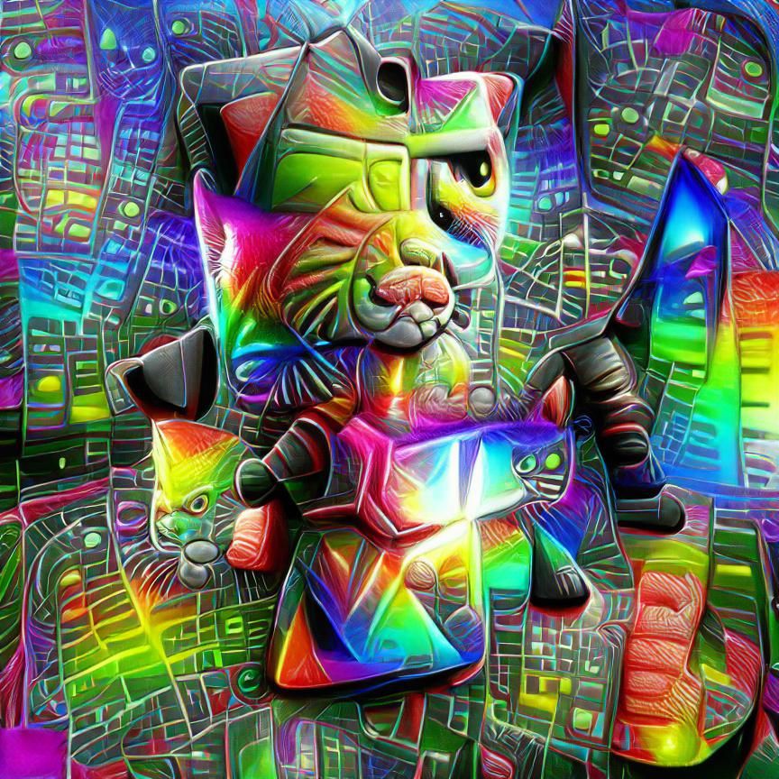 Neon Galactic Cat Warrior Cubist 3D Render