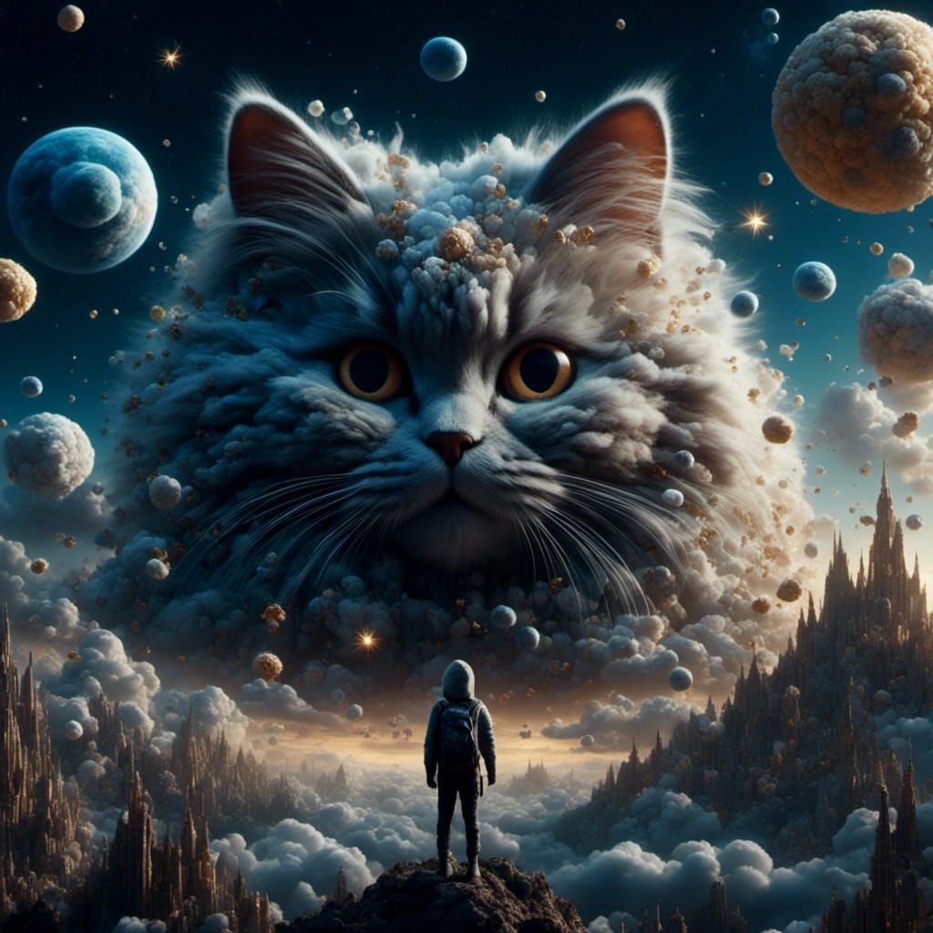 Cinematic Cat Under the Stars Digital Painting