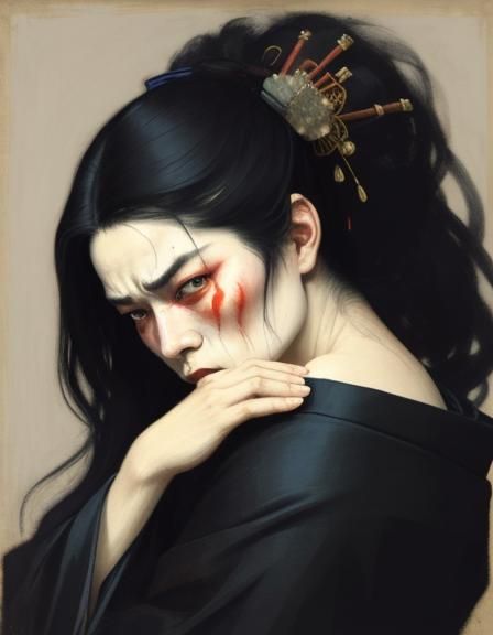 Geisha Portrait: Raw Emotion and Defiance