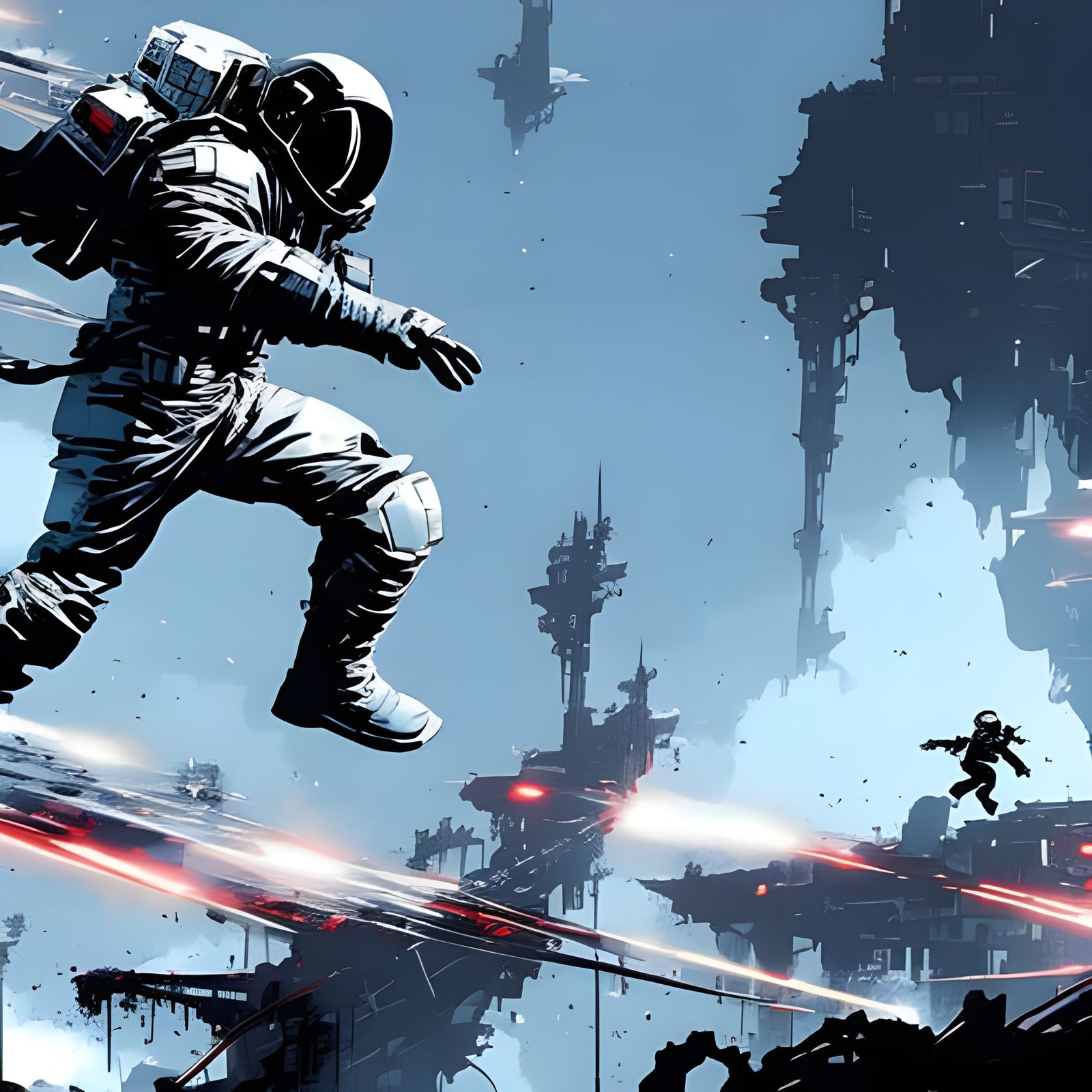 Astronaut Running in Double Exposure Collage Art