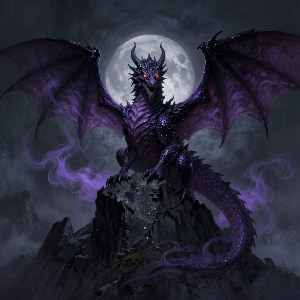 Fearsome Night Dragon on Moonlit Mountain Peak