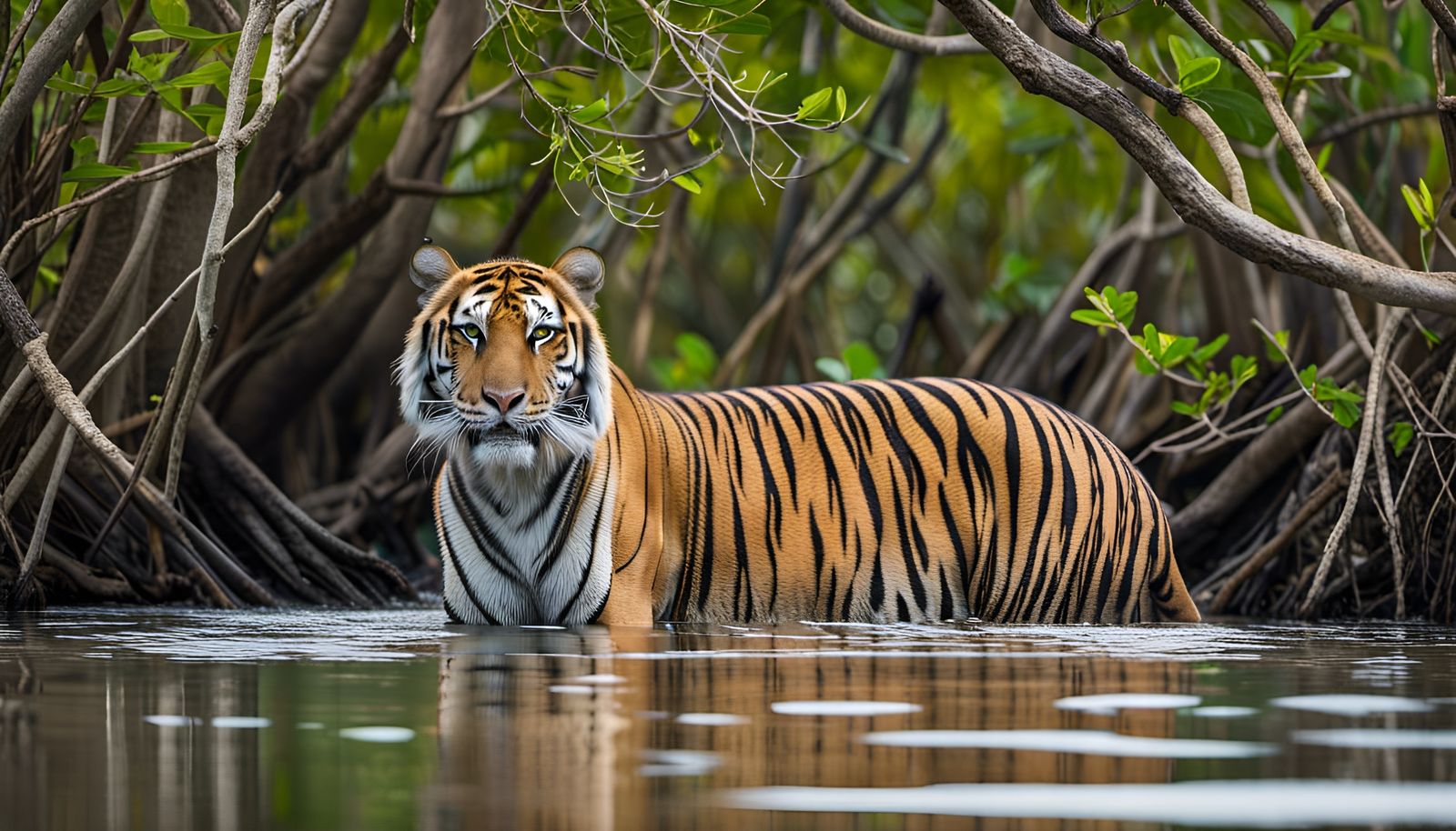 Tiger Walking in Mangrove Forest: Professional Art