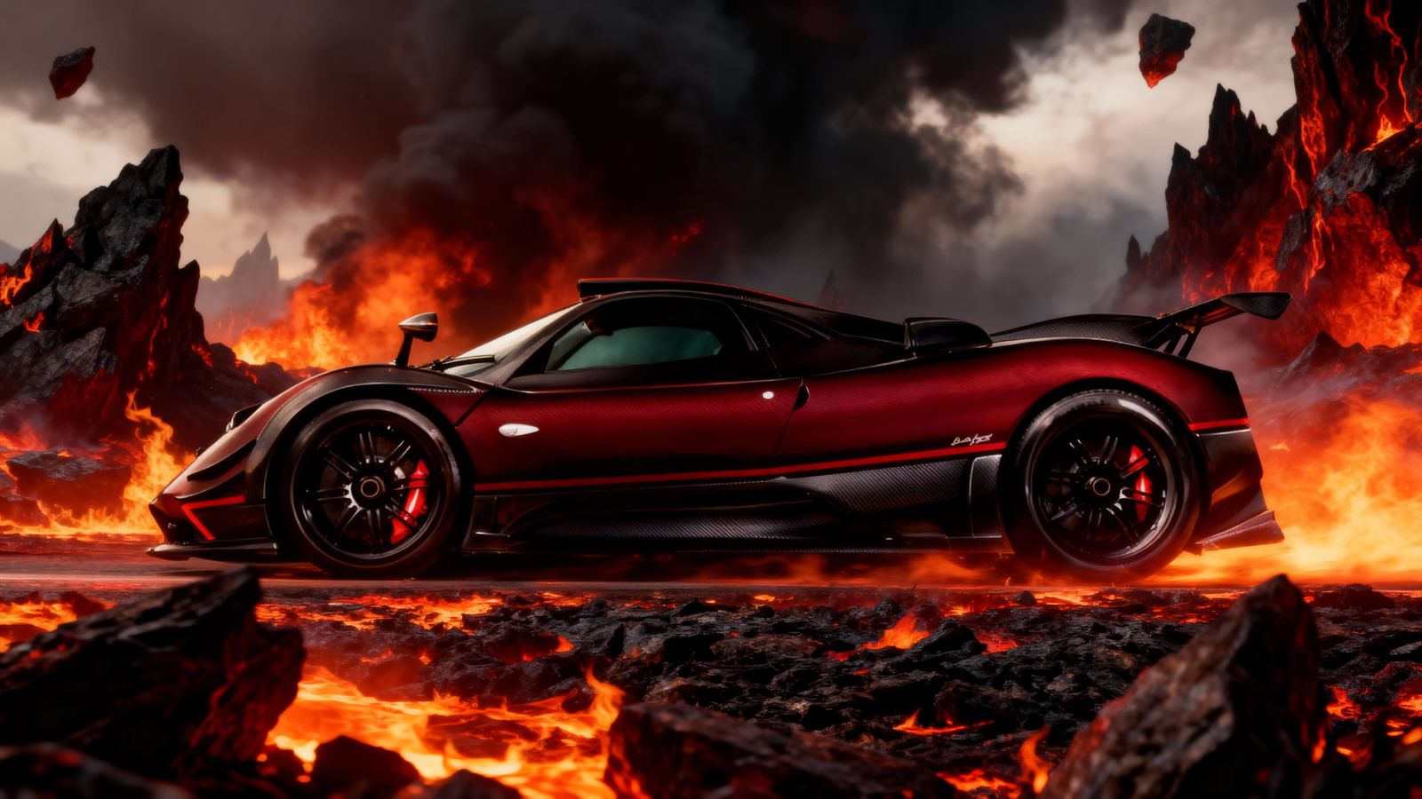 Pagani Zonda Races Through a Fiery Hellscape