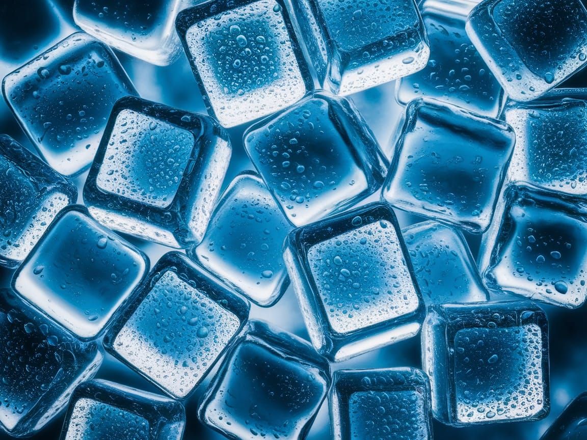 Translucent Blue Ice Cubes with Condensation