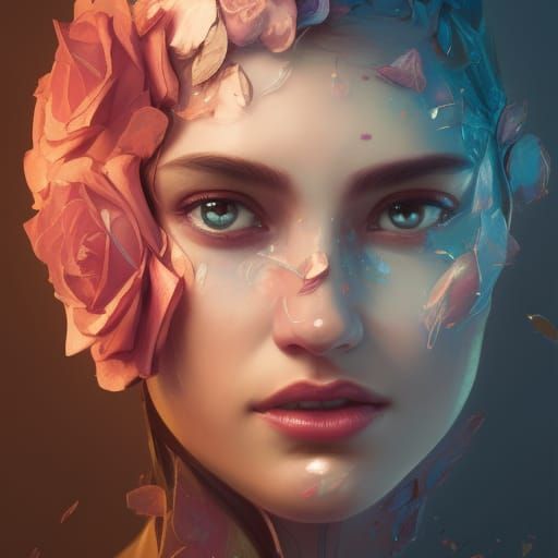 Detailed Portrait of Rose Lady in Art Nouveau Style