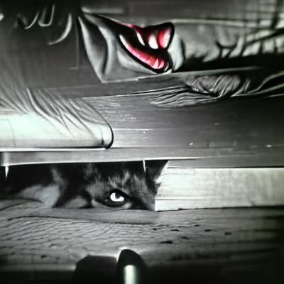 Menacing Demon Hiding Under Bed in Film Noir