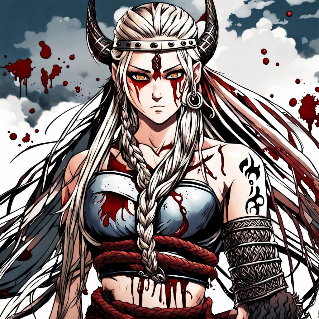 Fierce Viking Queen with Dragon Wings in Anime Style