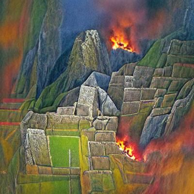 Machu Picchu in Flames: Digital Rendering
