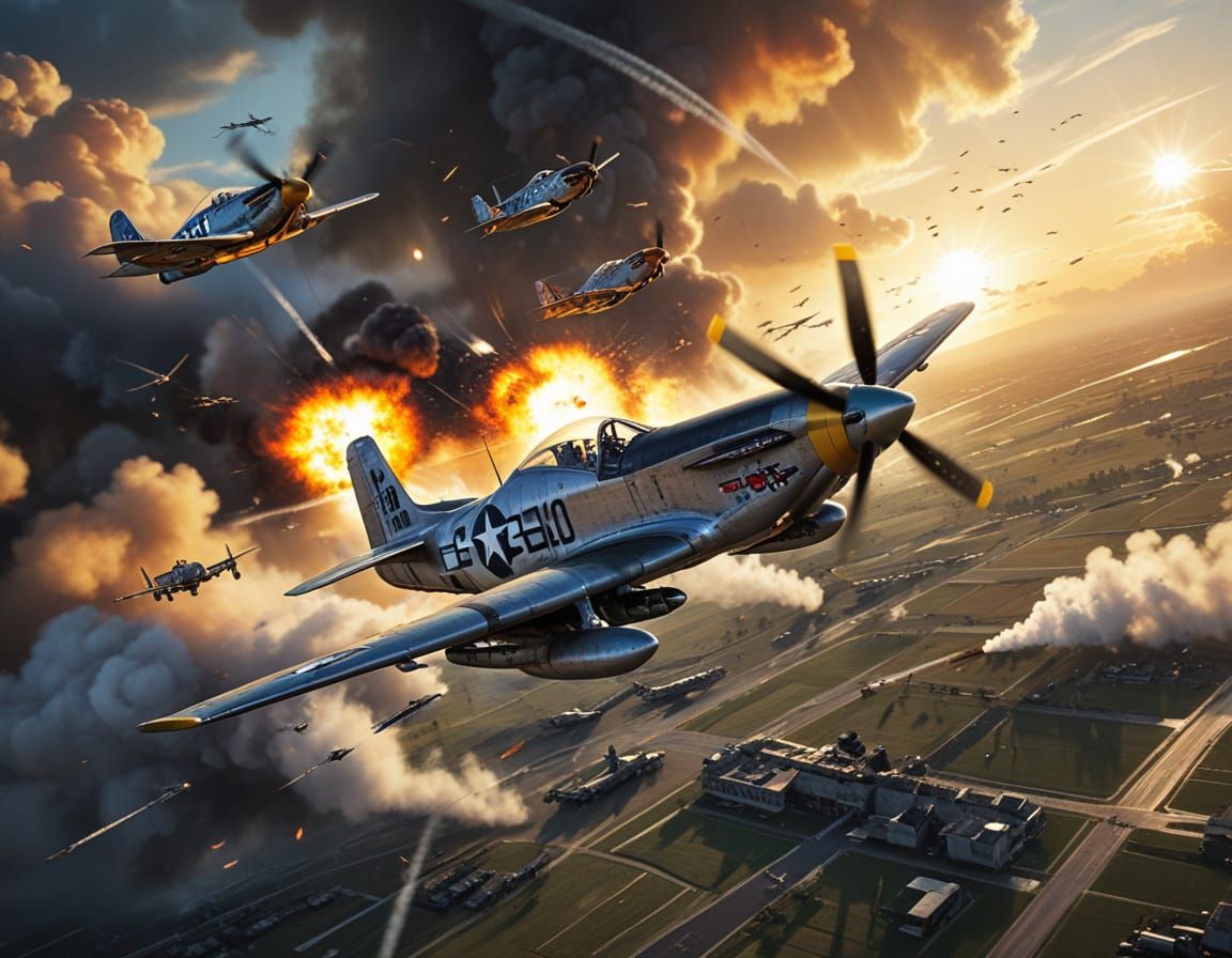 Intense P-51D Mustang Strafing Run in Golden Hour