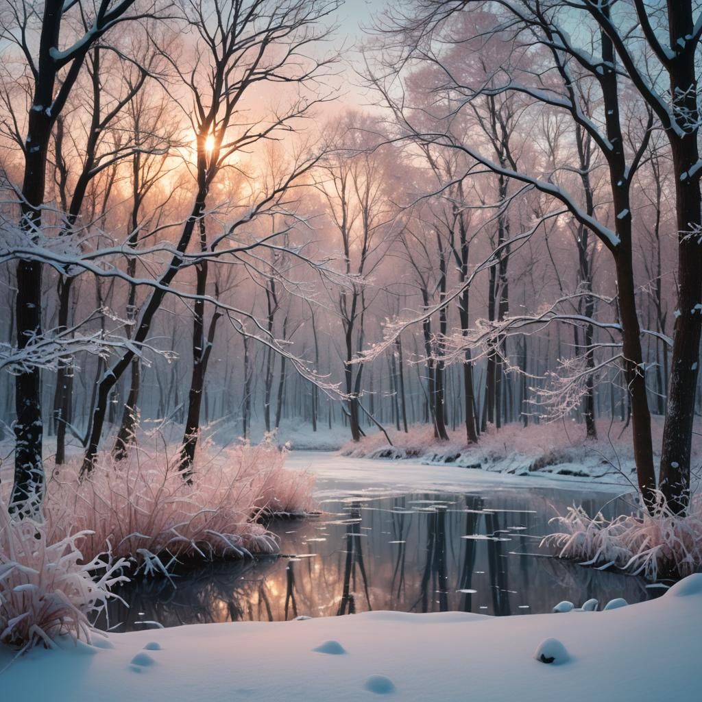 Winter Forest at Sunset: Ethereal Dreamscape in Soft Focus