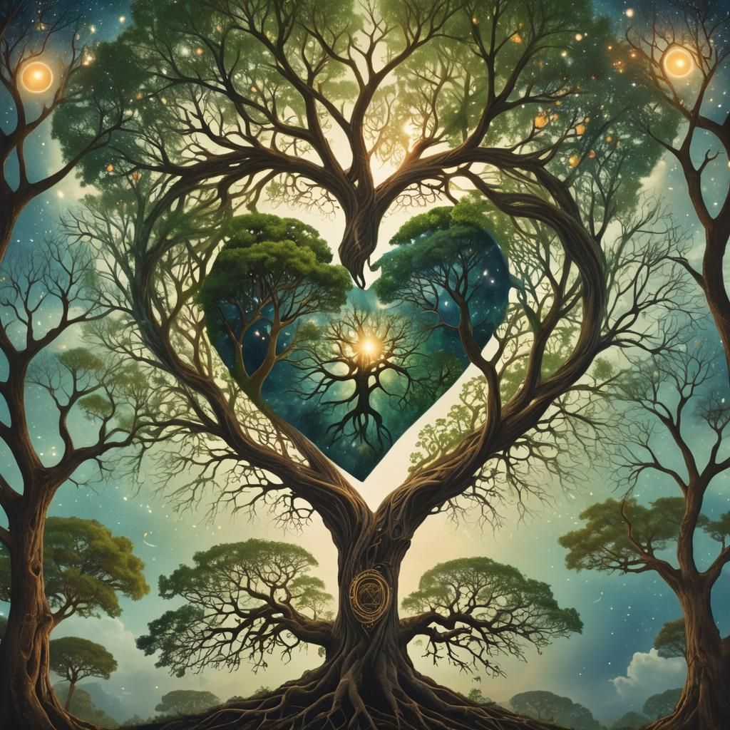Cosmic Heart: Tree of Life Double Exposure