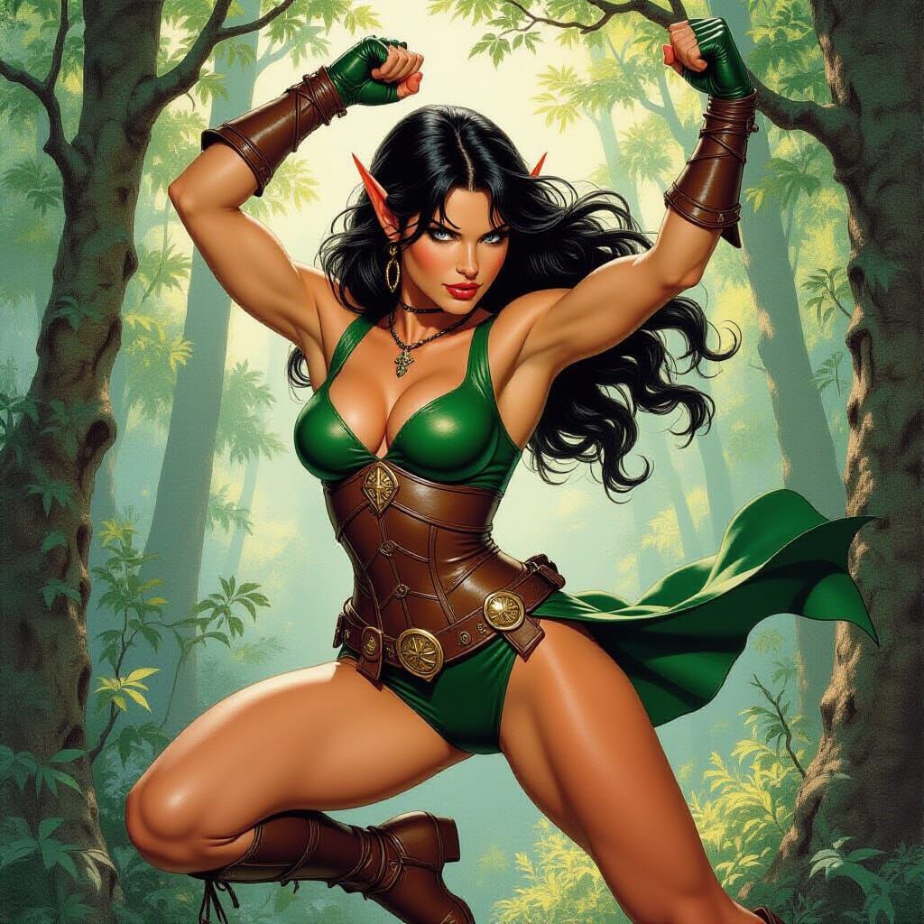 Dynamic Elf Warrior in Fantasy Art Style