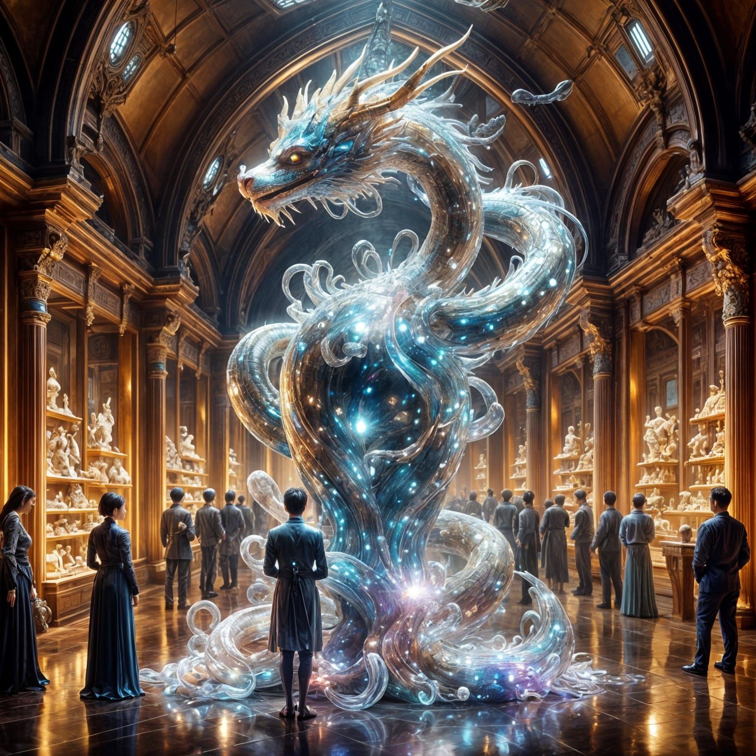 Hyperrealistic Qin Dragon in Museum Setting