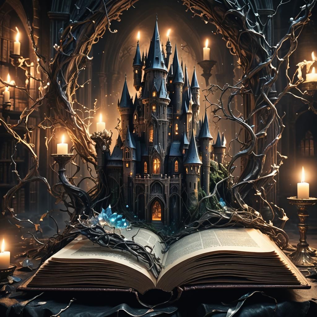 Dark Fantasy Book with Gothic Castle Illustration