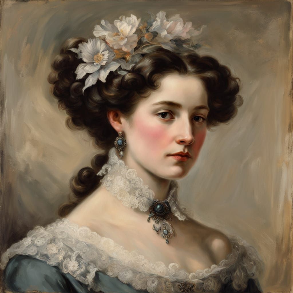 Victorian Noblewoman Portrait in Oil Painting Style
