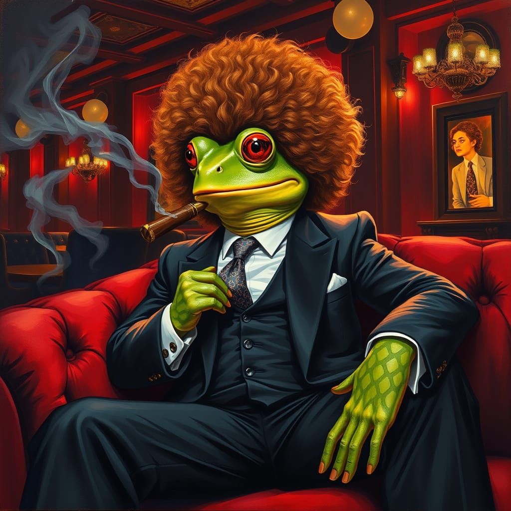 Sleek Frog Man in Noir-Inspired Night Club Scene