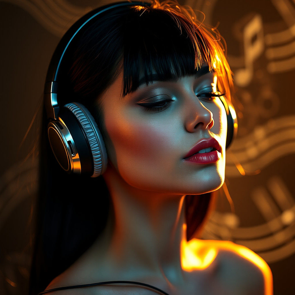Ethereal Woman Listening to Music with Aura