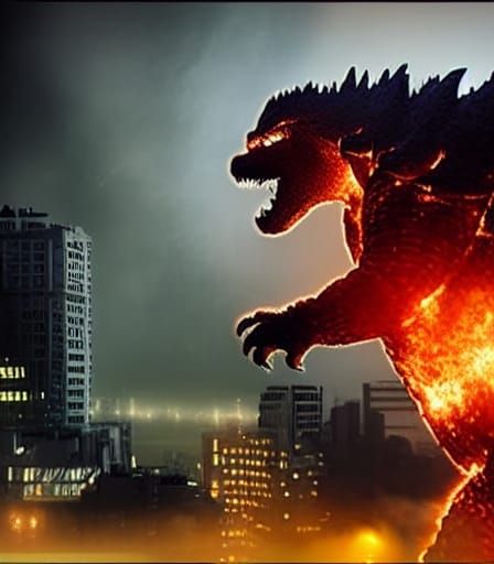 Godzilla in Dystopian Cityscape: Photorealistic Hyperrealism