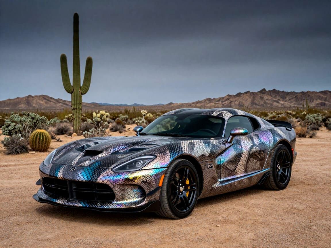 Hyperrealistic Dodge Viper in Mojave Desert