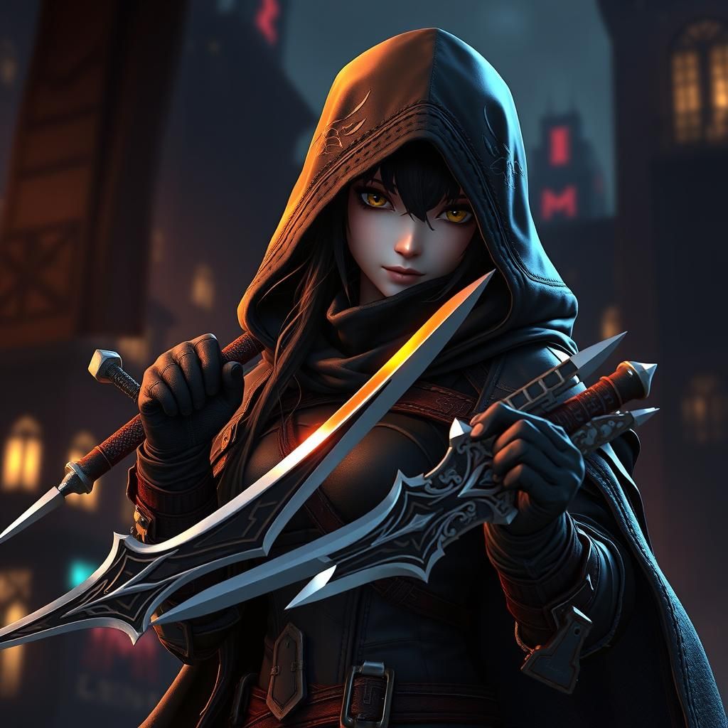 Cute Kenku Rogue with Daggers in 3D Anime Style