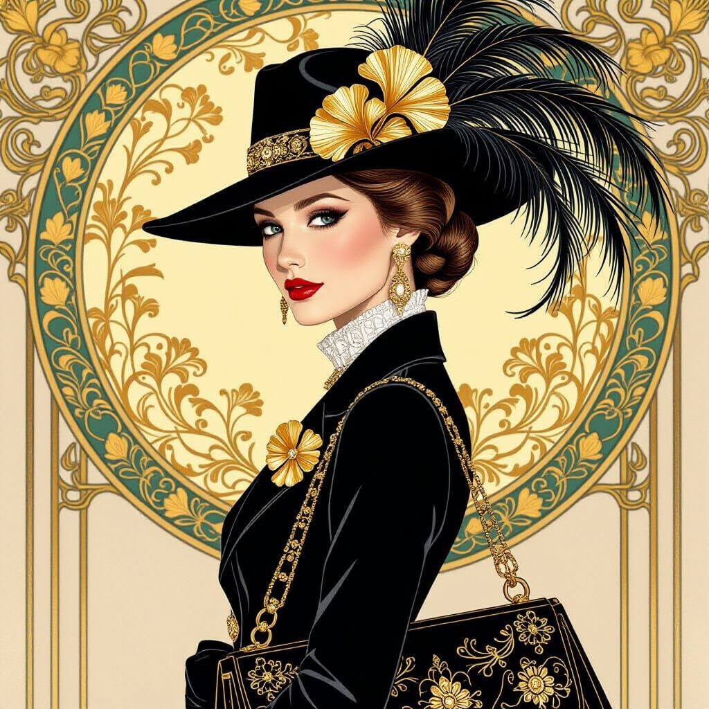 Art Nouveau Style  woman with hat