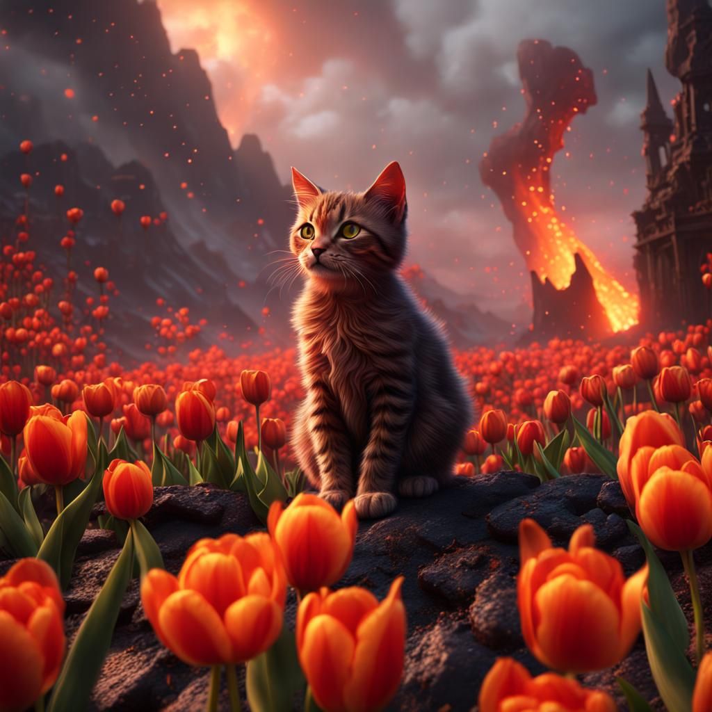 Volcanic Eruption of Tulips and Kittens: Matte Painting