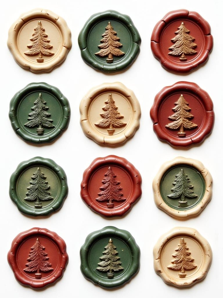 Christmas Tree Wax Seals in Art Nouveau Style