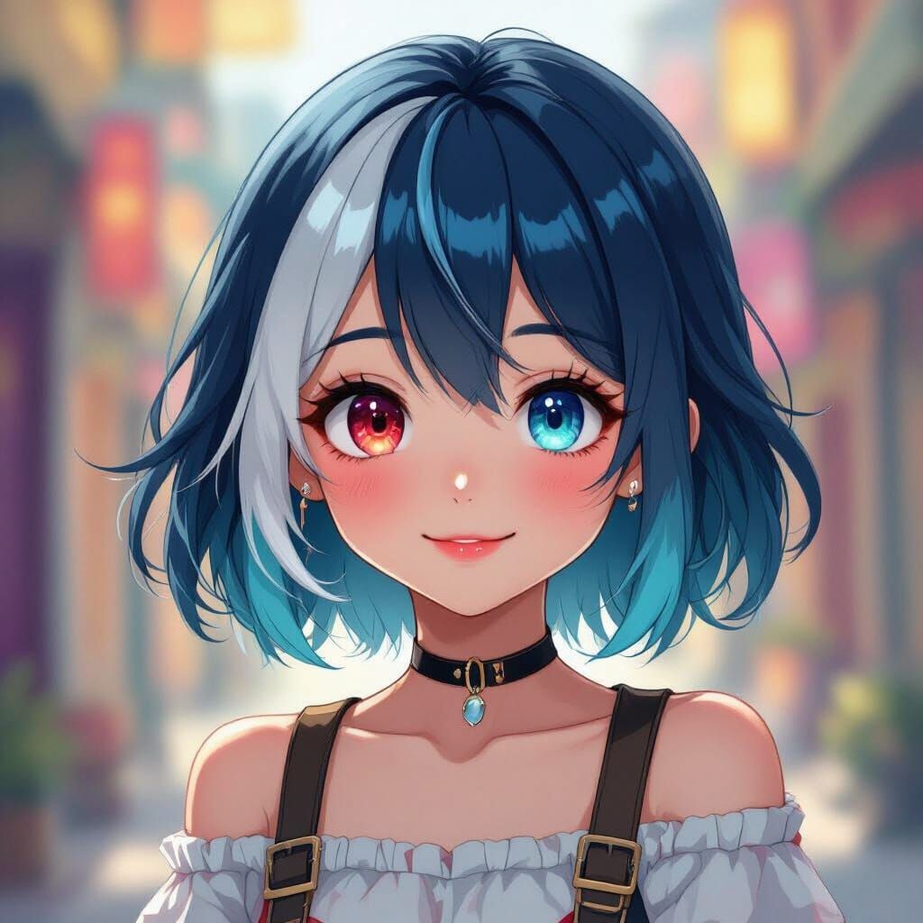 Anime Girl with Heterochromia in Vibrant Environment