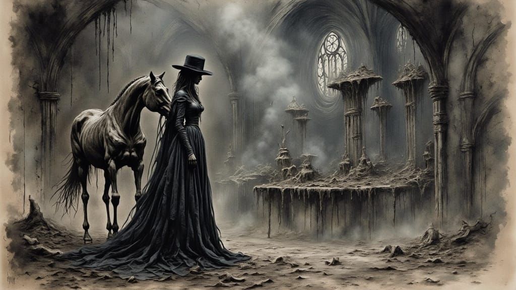 Girl with Horse in Post-Apocalyptic Landscape