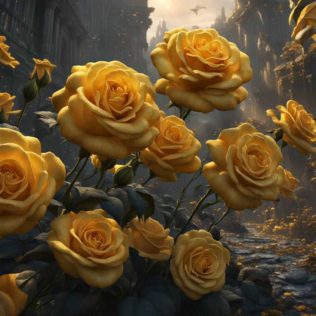 Yellow Roses in a Ship: Detailed Matte Painting