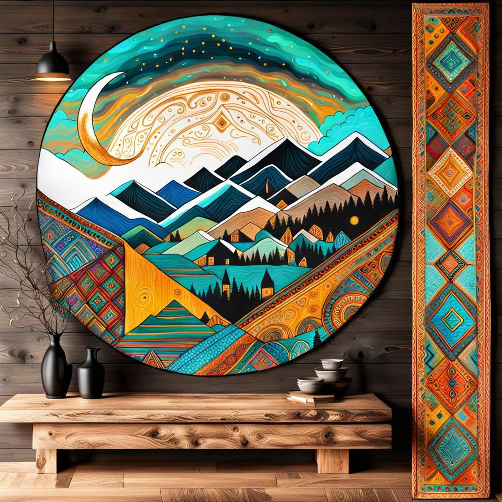 Colorful Shawl Folk Art Inspired by Gustav Klimt