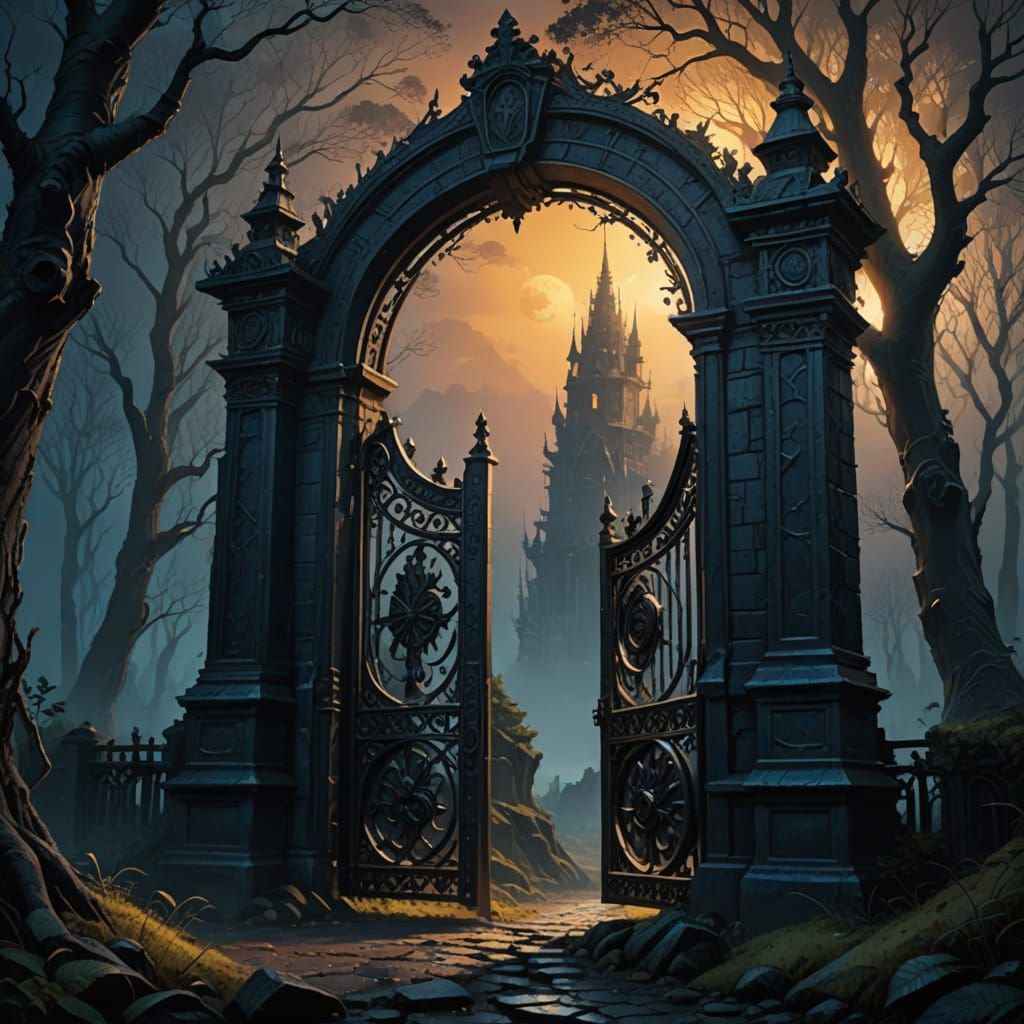Ancient Metal Gate in Mystical Twilight