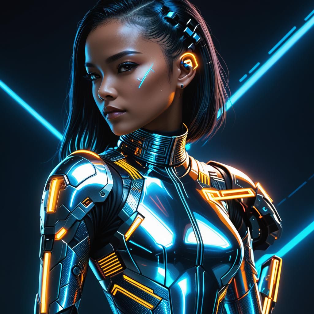 Cyberpunk Portrait of Nova with Digital Arm