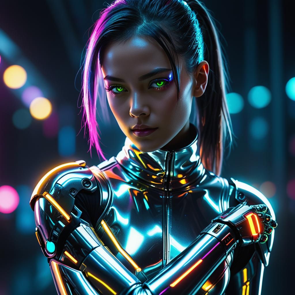Cyberpunk Portrait of Nova in Silver Suit