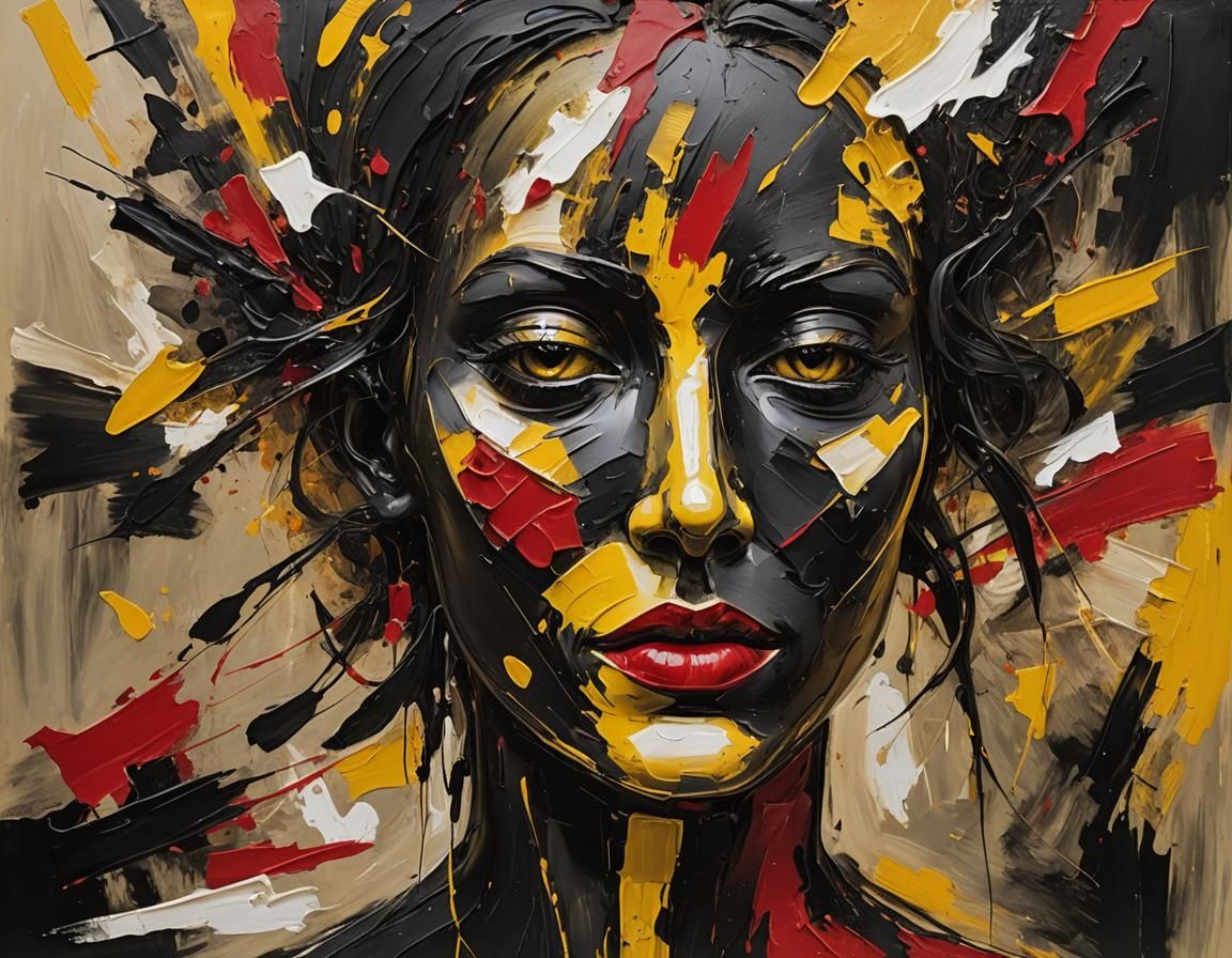 Abstract Tachisme Landscape with Face