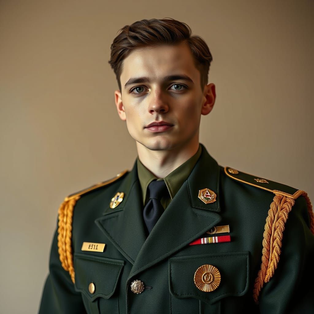 Dignified Young Officer in Formal Military Attire
