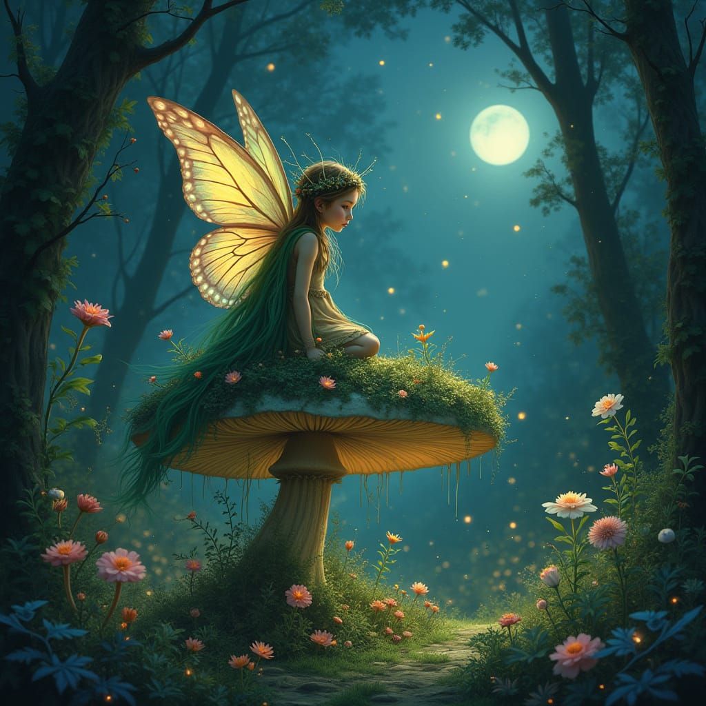 Enchanted Forest Sprite with Iridescent Wings in Whimsical A...