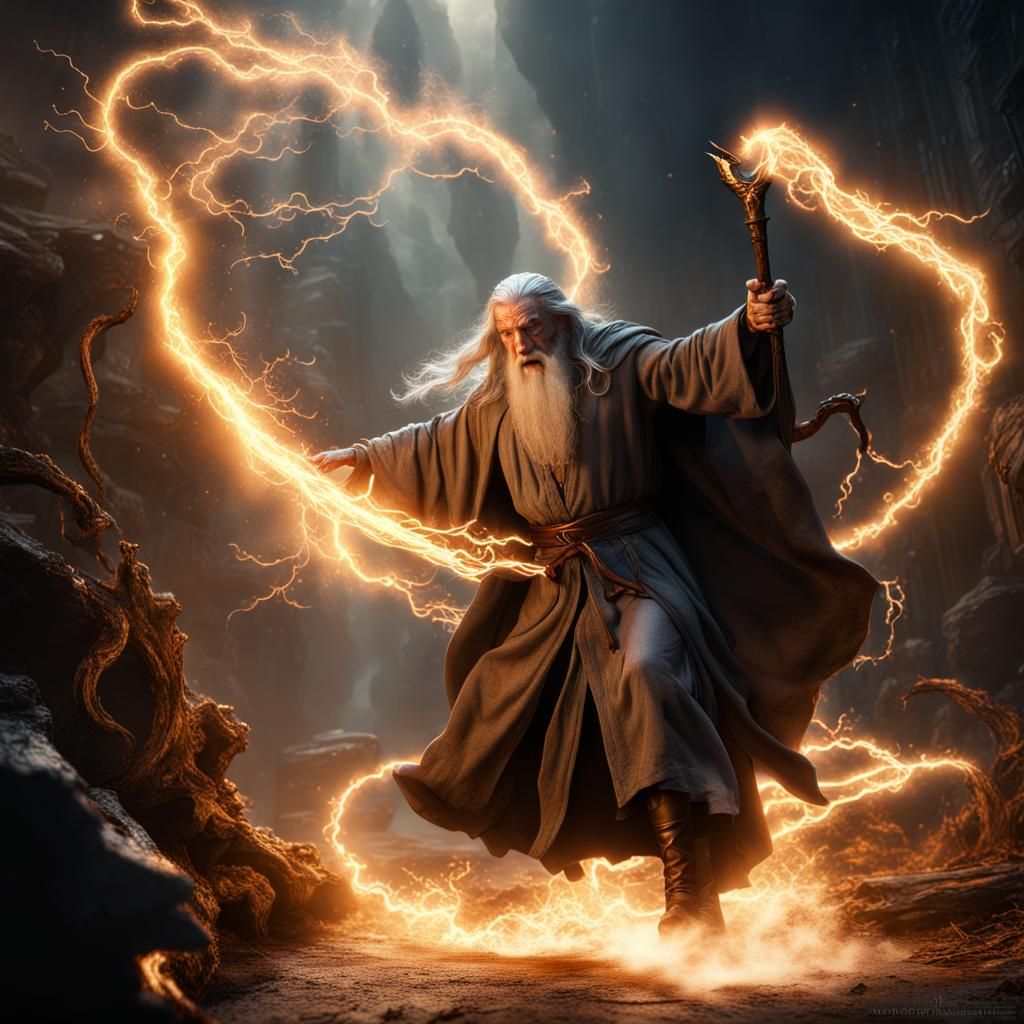 Epic Battle: Gandalf vs Balrog in Digital Painting