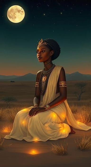 African Goddess in Serengeti: Art Nouveau Illustration