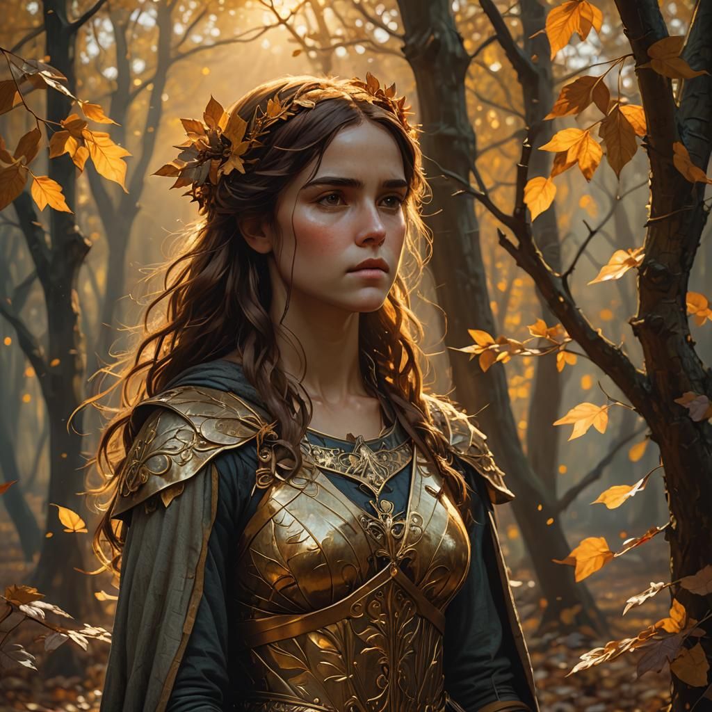 Maiden in Autumnal Light: A Waterhouse-Inspired Scene