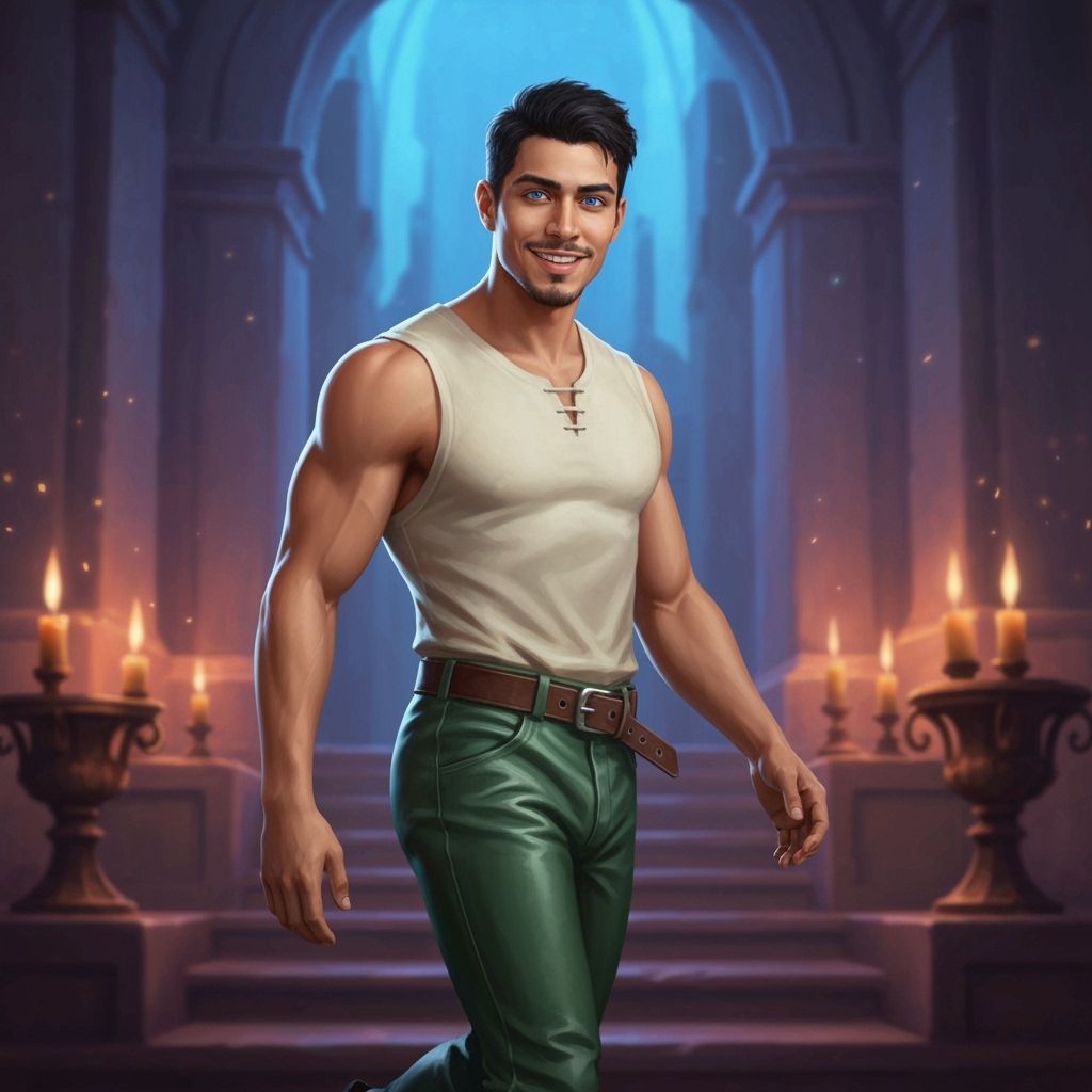 Hispanic Man in Green Leather Trousers
