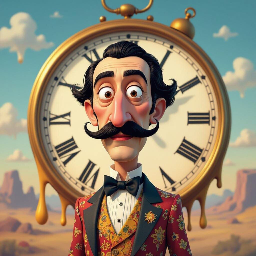 Pixar-Style Salvador Dali with Melting Clocks