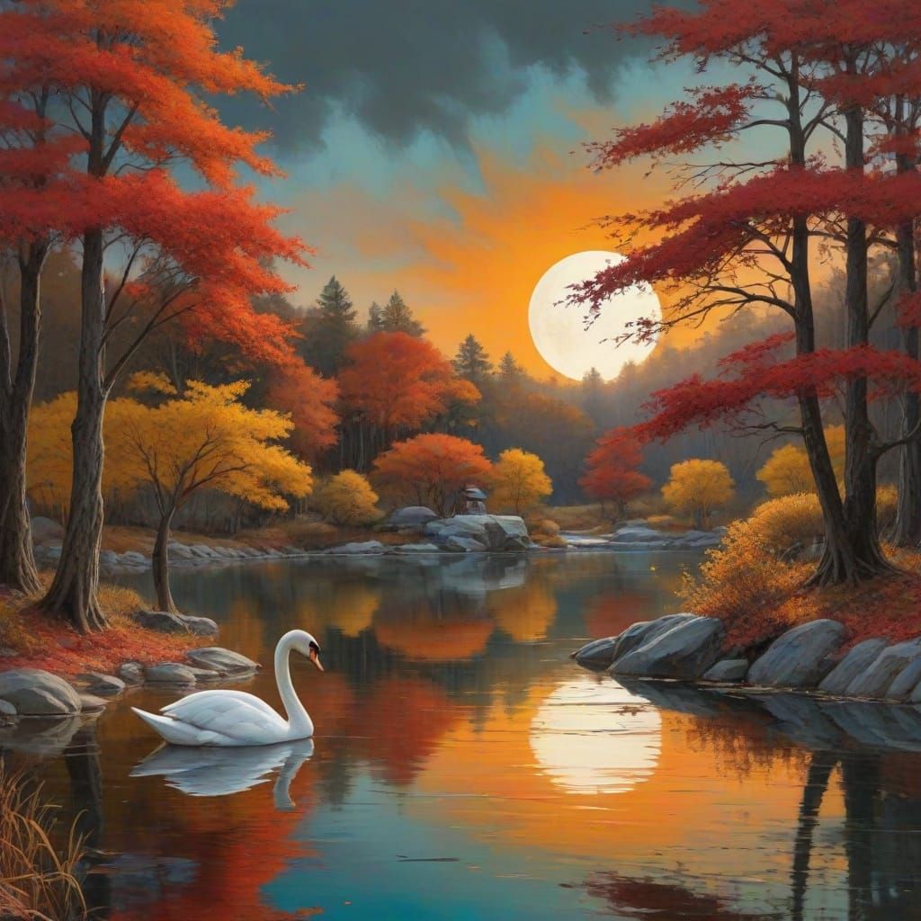 Dreamlike Swan Scene at Twilight
