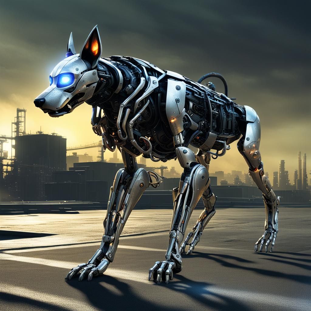 Cybernetic Canine Stalks Industrial Landscape