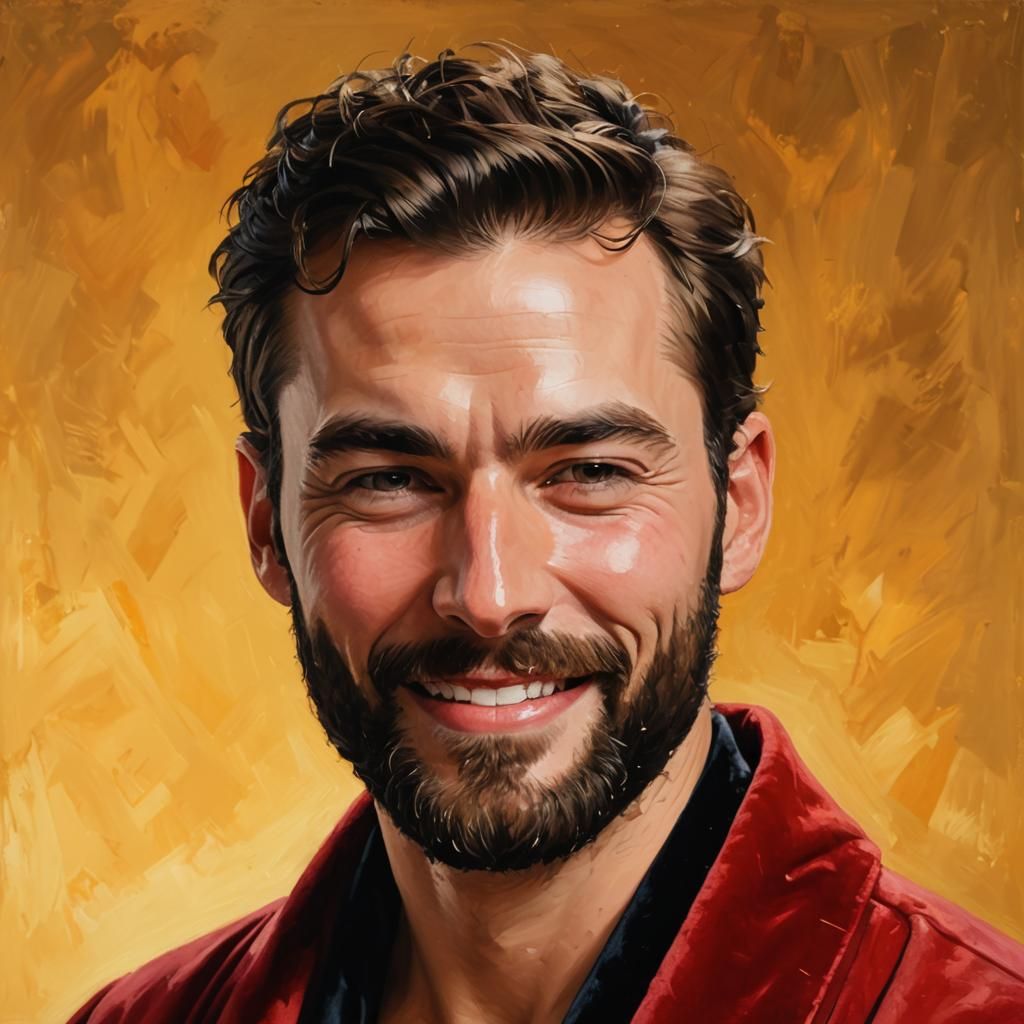 Joyful Man in Red Robe: An Impressionist Painting