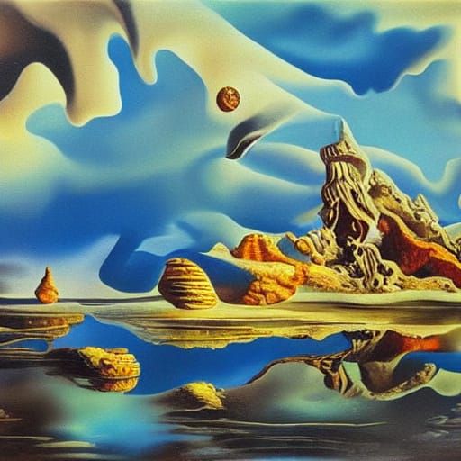 Floating Islands Oil Painting in Dali Impressionism Style