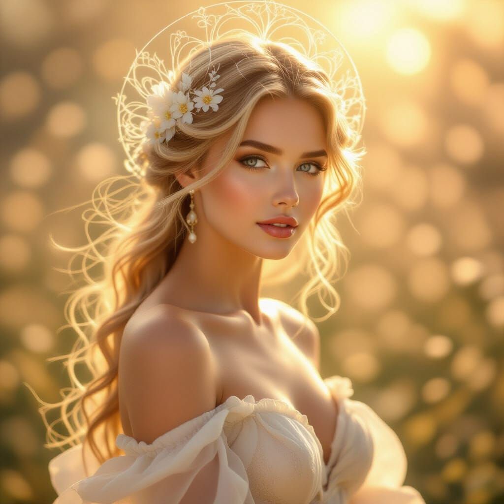 Ethereal Goddess of Perfect Beauty in Golden Hour Light