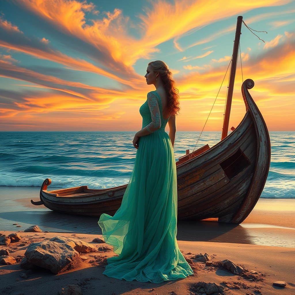 Mediterranean Goddess on a Sun-Kissed Beach