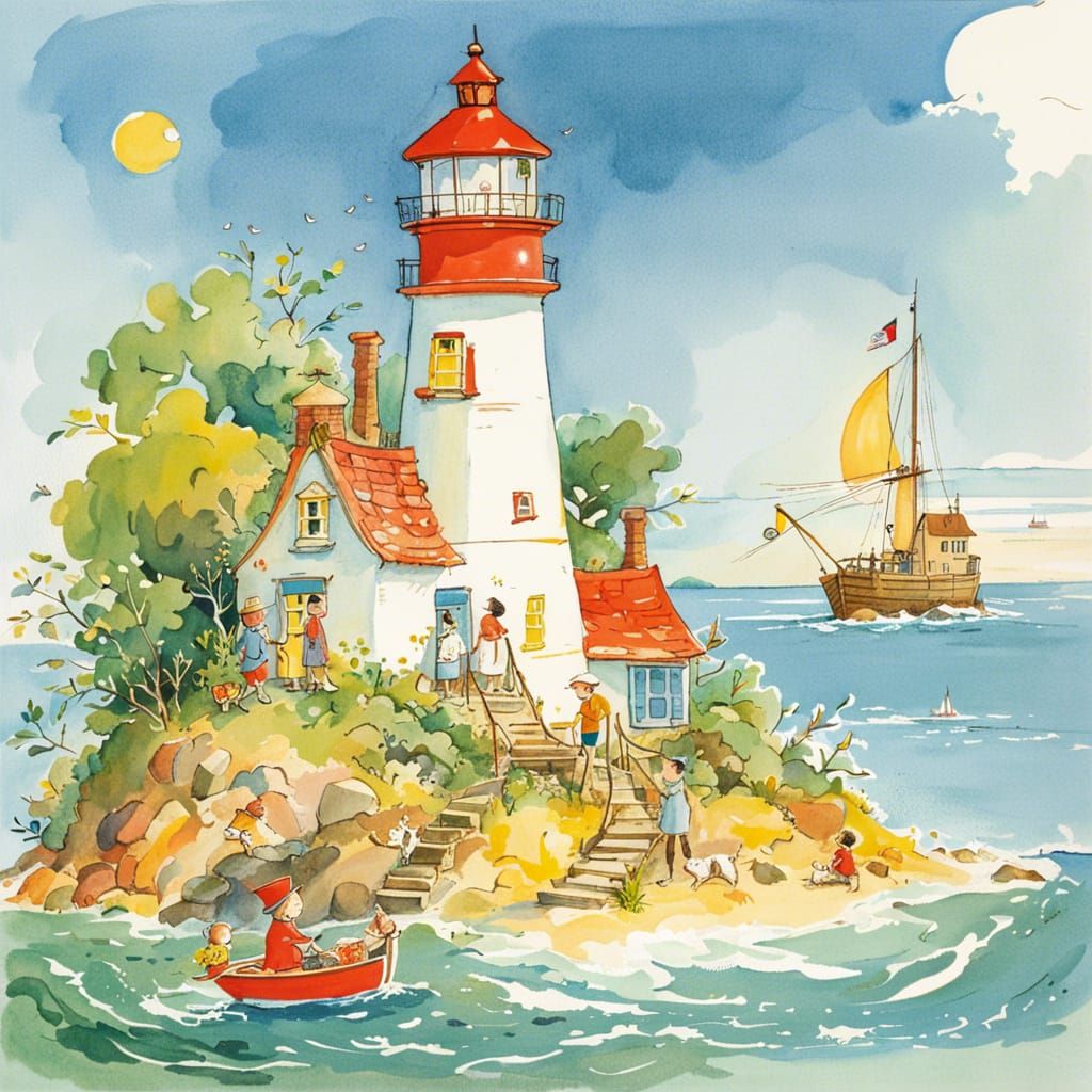 Quaint Lighthouse Island in Storybook Style